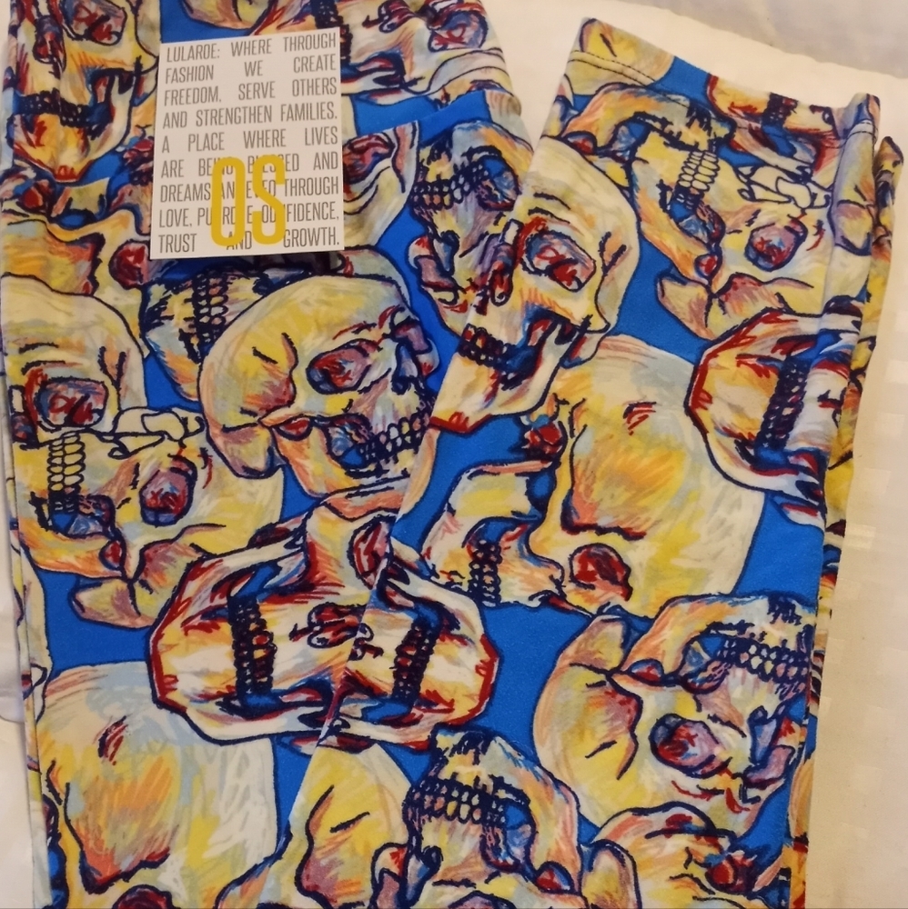 OS LIKE NEW Halloween skull leggings- Lularoe